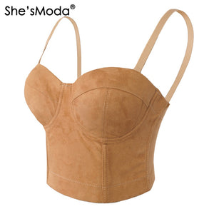 Faux Suede Leather Bustier Cropped Top