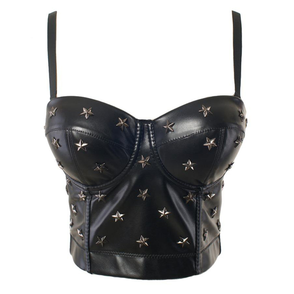 Black Faux Leather Crop Top, PU Leather Bralette Top for Women
