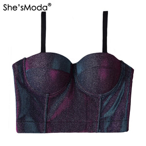 She'sModa Glitter Bralet Women's Bustier Bra Night Club Party Cropped Top Vest Plus Size