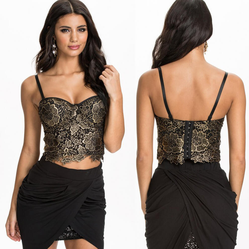 Gold Embroidery Lace Bustier Corset CroP Top