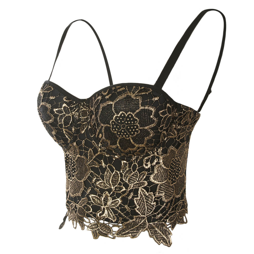 Gold Embroidery Lace Bustier Corset CroP Top – SHE'SMODA